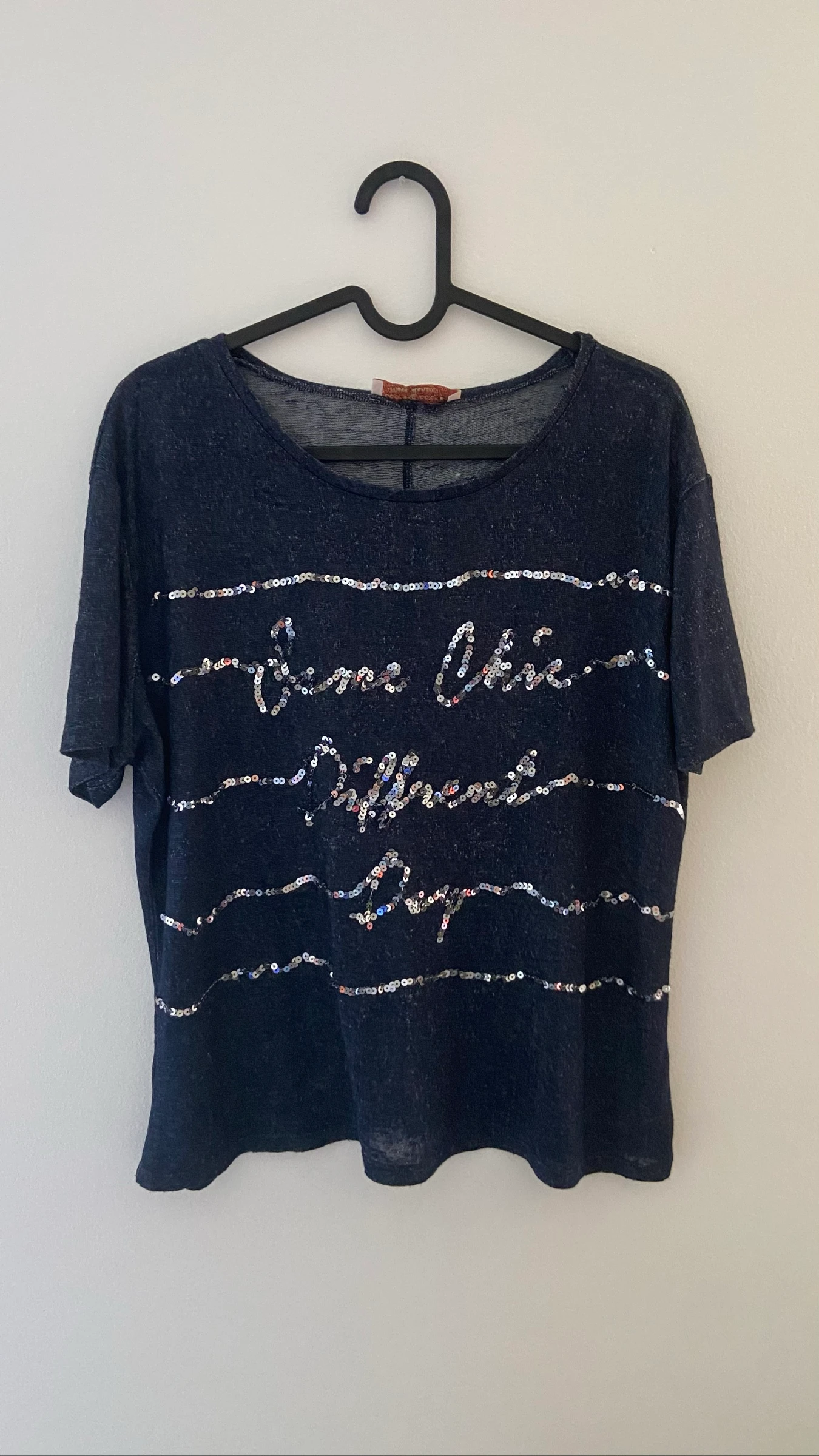 Navy blue fine wool top with sequins – photo 2